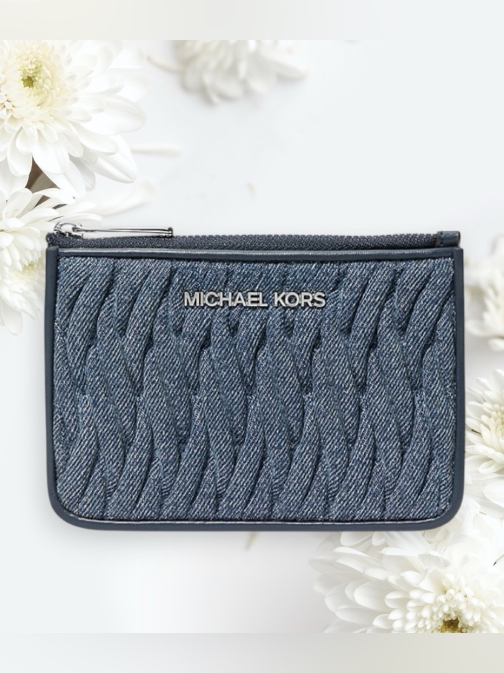 Michael Kors Blue Woven Denim Card Holder Key Pouch